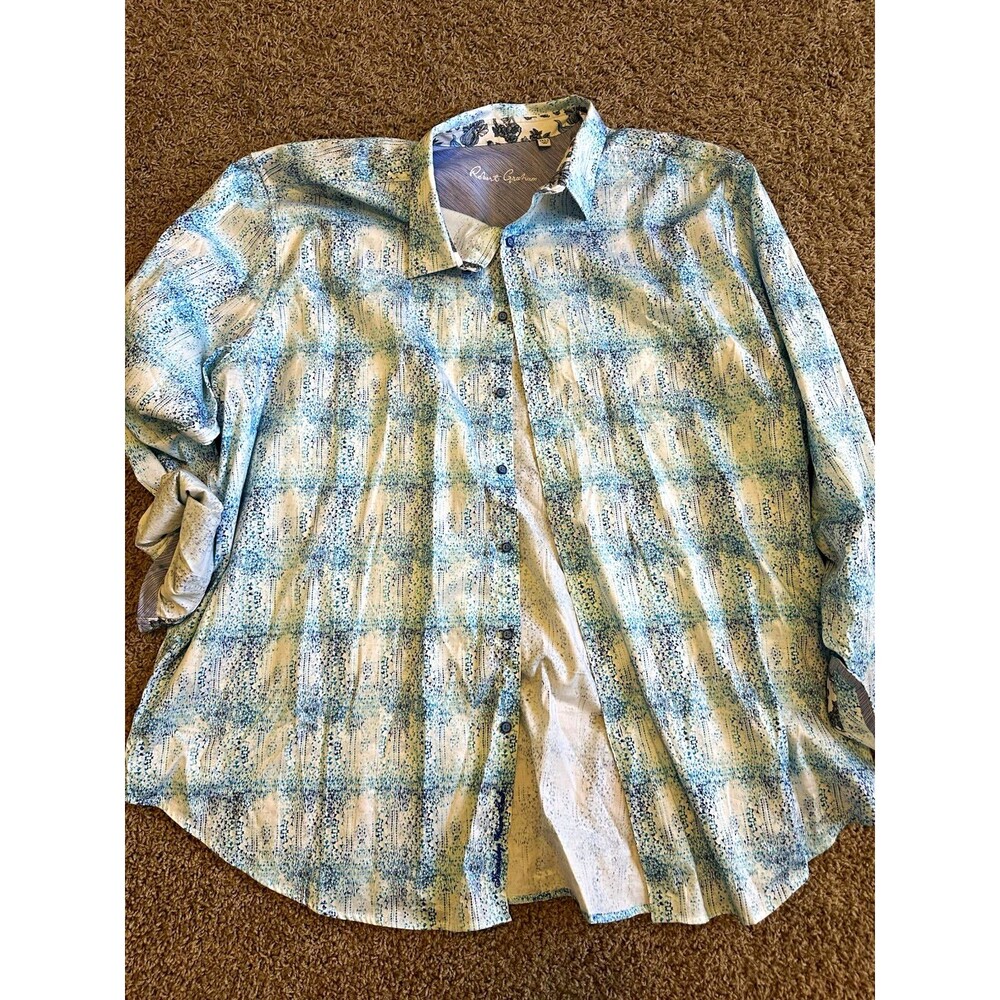 Robert Graham Men’s 4XLT Big & Tall Blue/White Floral Cotton Button-Up Shirt